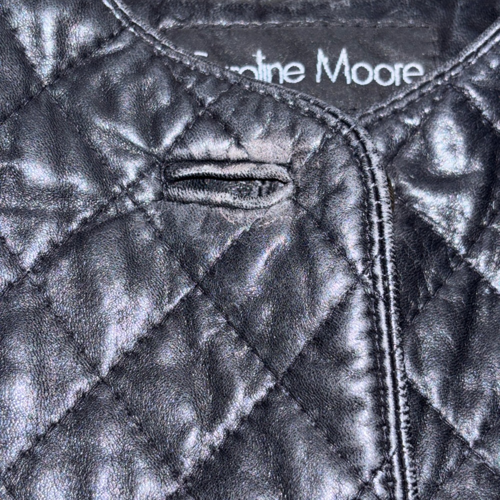Caroline Moore black quilted leather jacket with gold-toned buttons SZ 10 - Picture 6 of 16